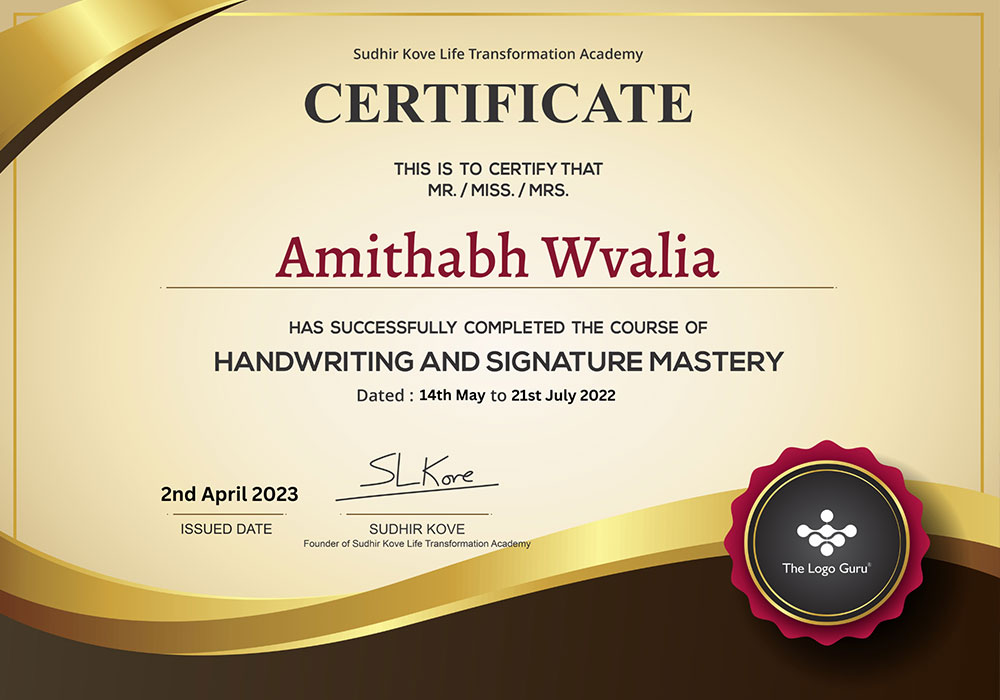 handwriting and signature mastery certificate warded to mr Amithabh-Wvalia handwriting and signature mastery certificate warded to mr Amithabh-Wvalia