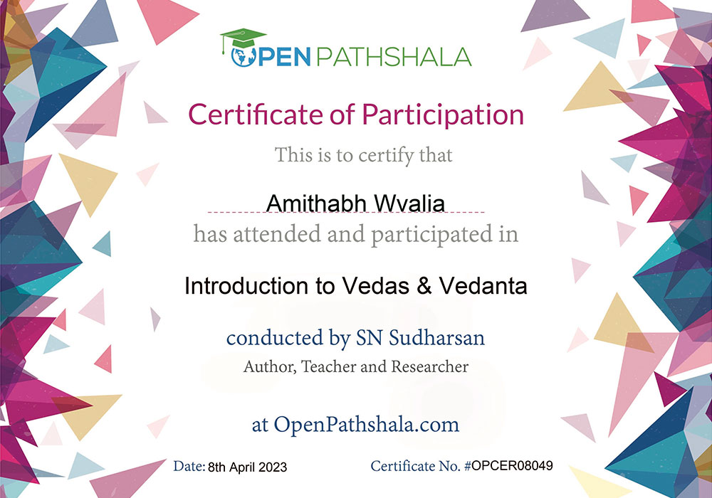 certification of vedas and vedanta participation certificate certification of vedas and vedanta participation certificate